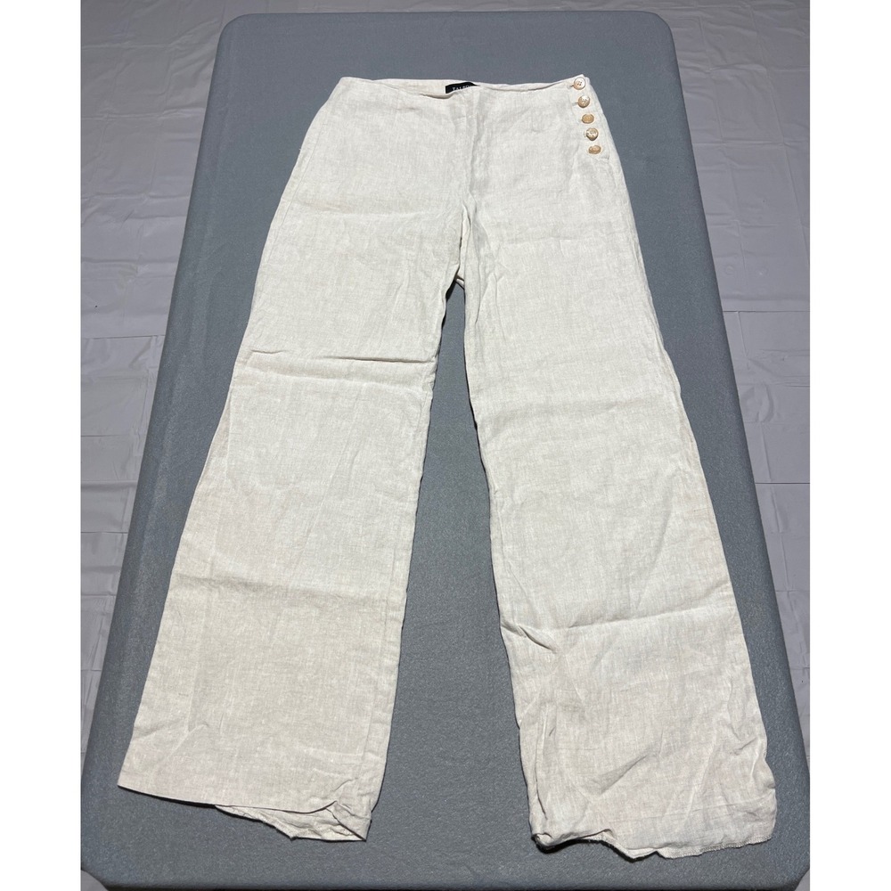 Talbots Womens Size 2 Oatmeal Beige 100% Linen Wide Leg Side Button Sailor Pants
